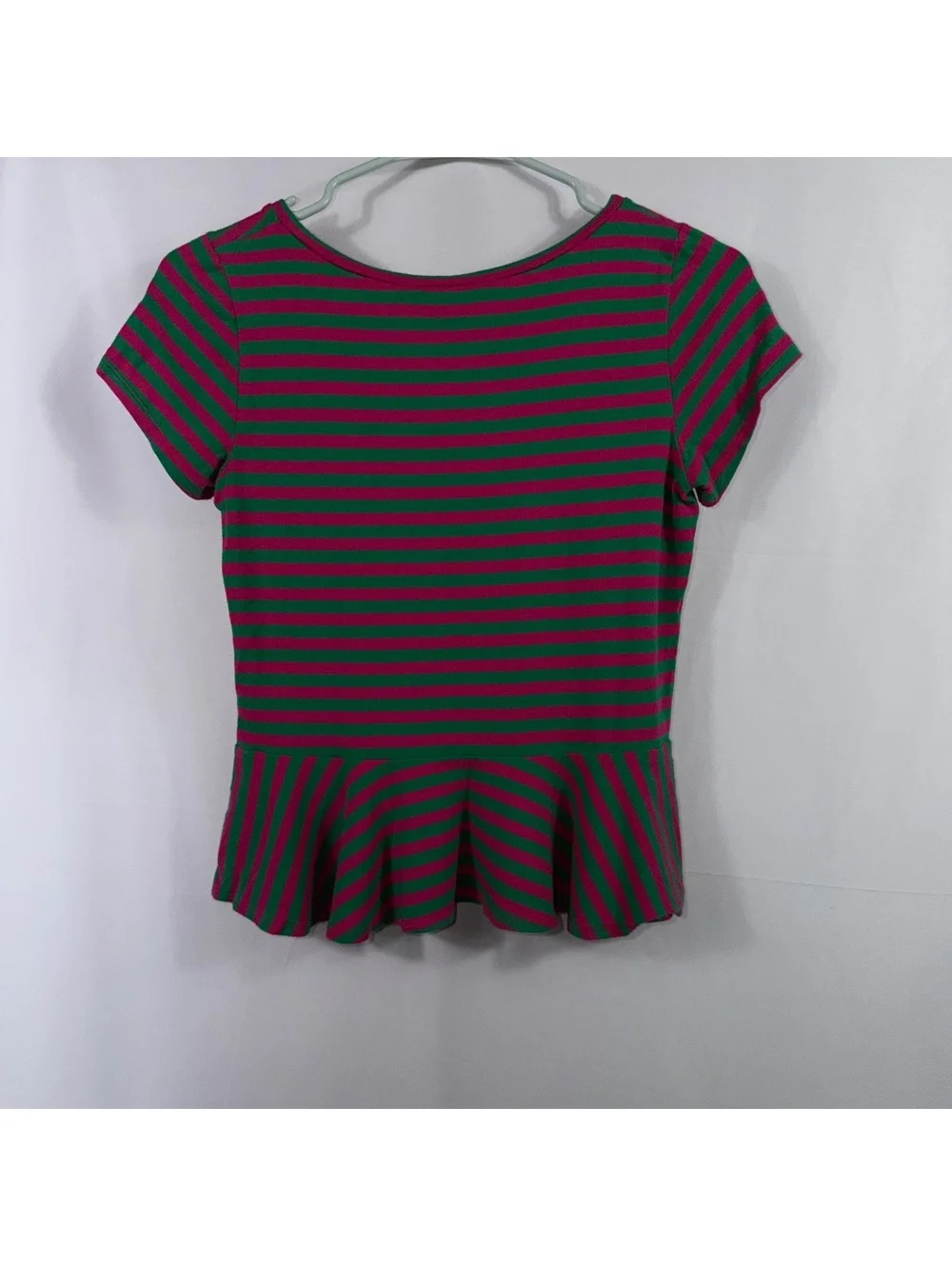 Ralph Lauren Girls Pink Green Striped Peplum Top L 12-14